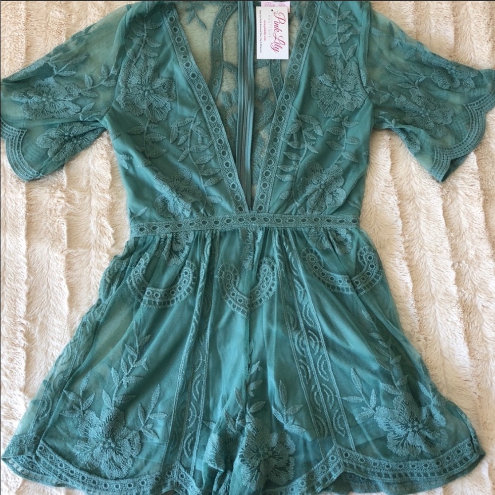 Lace romper pink lily boutique